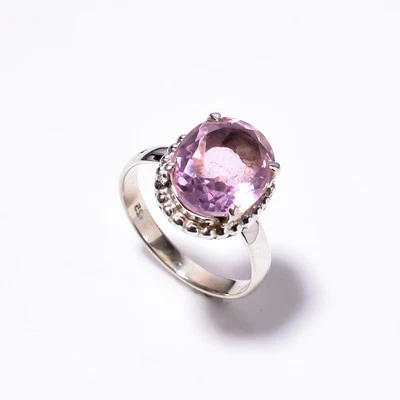 Bisel de piedra de amatista rosa ovalado de plata de ley anillo de colección Foto 1 de 4