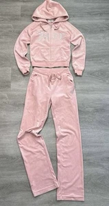Juicy Couture Baby Pink Embellished Spellout Tracksuit Top XXS Bottoms XS * - Picture 1 of 11