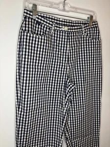 LAUREN RALPH LAUREN Cropped Pant Womens 8P Navy White Check Stretch - Picture 1 of 8