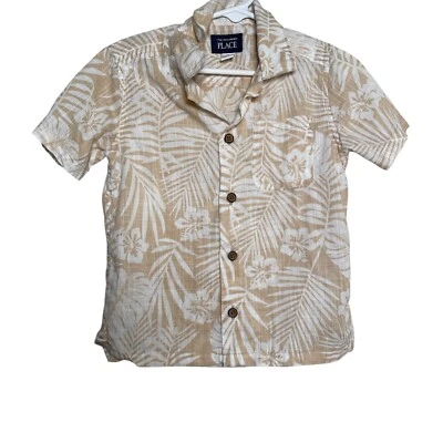 Camisa The Children's Place masculina 4T bege floral com botões manga curta casual - Imagem 1 de 4
