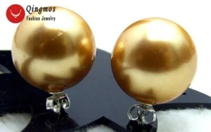 18mm Champagne Round Sea Shell Pearl Earrings for Women & Silver 925 Stud-ea424 - Picture 1 of 5