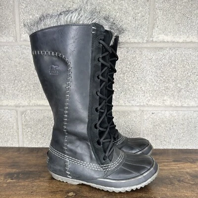 Botas altas SOREL Cate The Great para mujer 7 de cuero negro gris nieve invierno Foto 1 de 4