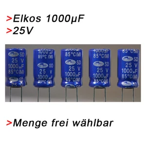 Condensadores ELKO 1000 μF 25V (hasta 25V) Elkos condensador electrolítico 1000μF uF - Imagen 1 de 2
