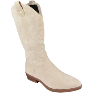 Botas vaqueras vaqueras para mujer media pantorrilla damas cremallera imitación gamuza detalle beige negro - Imagen 1 de 10