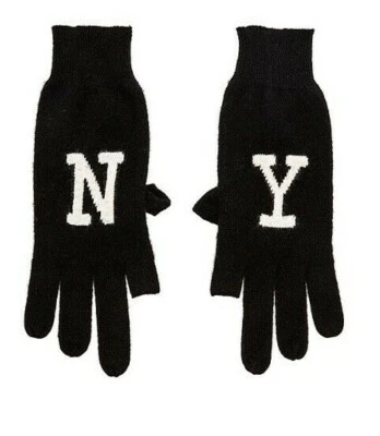 NUEVOS 360 100% Cachemira Blanco y Negro NY Guantes de Mensajes de Mensaje de Ley Nuevos con Etiquetas Foto 1 de 4