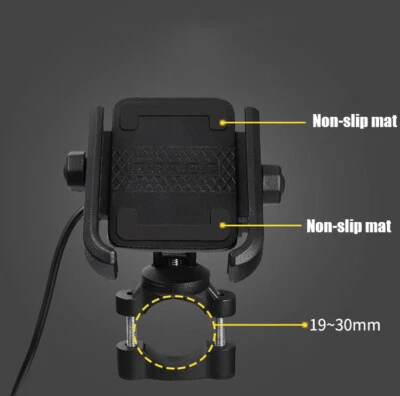 Black Motorcycle Handlebar Phone Mount with USB Charger Universal Fit Foto 1 de 4