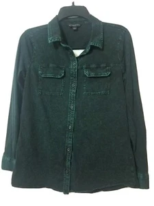 Rock & Republic Damen Shirt Knopfleiste Medium Distressed grün Schlüsselloch hinten - Bild 1 von 9