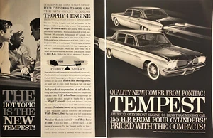 1960 2 PAGINE ANNUNCIO Pontiac Tempest stampa d'epoca trofeo pubblicitario 4 motori guida notturna - Foto 1 di 1