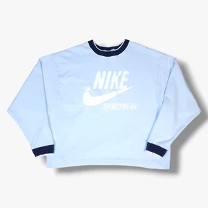 Nike Sweatshirt Jumper Cropped Extra Large XL Womens Baby Blue Boxy Spellout - Picture 1 of 10