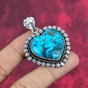 Blue Turquoise Gemstone Handmade 925 Sterling Silver Pendant Jewelry - Picture 1 of 5