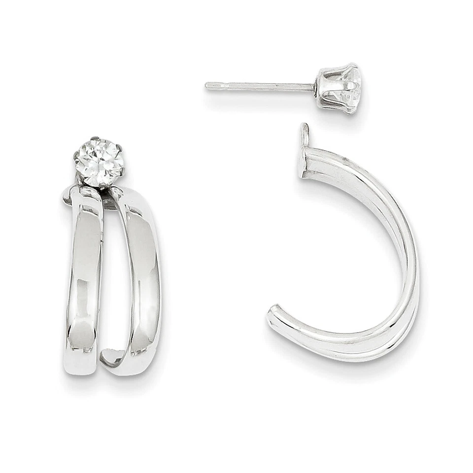 Chaquetas aretes de oro blanco de 14k pulido con circonita cúbica XY1228 Foto 1 de 1