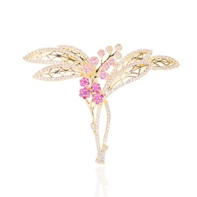 Gold Plated Pink Clear Cubic Zirconia CZ Olive Flower Brooch Pin - Изображение 1 из 3