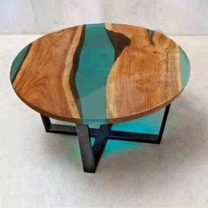 Epoxy Resin Tabletop Blue Round Epoxy Coffee Tabletop for Home Decor - Picture 1 of 12