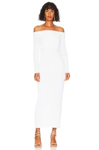 NWT Natalie Rolt $540 White Pleats Please Pleated OffShoulder Savannah Dress 2 M - Picture 1 of 7