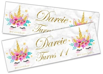 x2 Banner Cumpleaños Personalizado Unicornio Niños Niños Fiesta Decoración 116 Foto 1 de 4