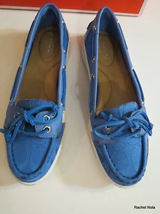 Mocassini Coach Topsider scarpe da barca ballerine NUOVI $140 taglia 7,5 blu tela CC logoDeck - Foto 1 di 8