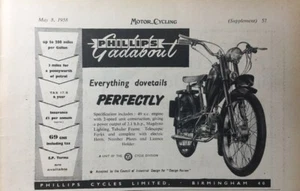 PHILLIPS GADABOUT 50cc MOPED 2.1 bhp ORIGINAL RARE 1958 B/W ADVERT 20cm x 13cm - Picture 1 of 4