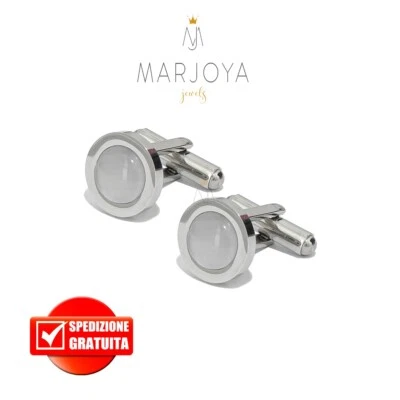 Gemelli tondi Cuba con occhio di gatto grigio in acciaio 316 L - Immagine 1 di 4