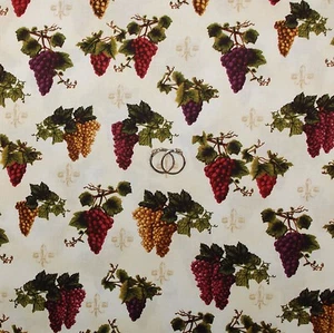 BonEful Fabric Cotton Summer Quilt Fleur De Lis Vineyard Purple Grape SALE SCRAP - Picture 1 of 7