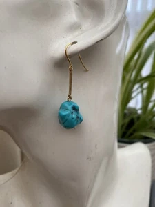 GORGEOUS 9ct TURQUOISE LONG DROP EARRINGS, BOXED - Picture 1 of 3