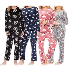 Women's Pajama Set Print Design Plush Fleece Casual Sleepwear Top & Bottom Set