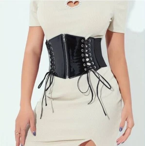 Vintage Patent Leather Look Corset Elastic Waistband for Women and Girls Size L - Picture 1 of 9