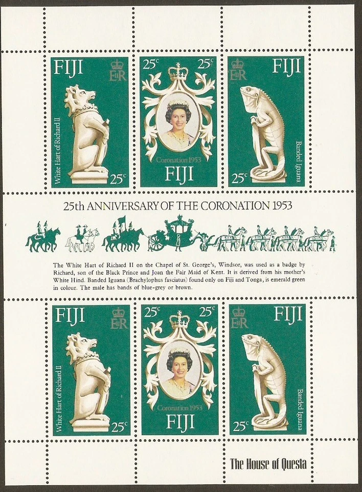 MINT 1978 FIJI QEII 25th ANNIVERSARY OF QUEEN CORONATION 1953 STAMP MINI SHEET - image 1 of 1