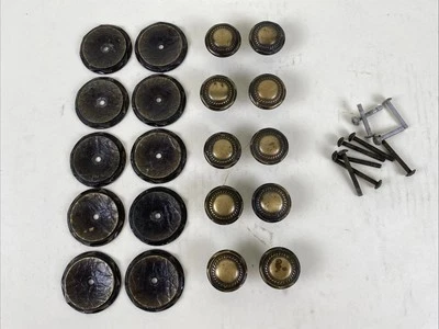 Amerock Antiqued Brass 777-1 Knob Pulls w Backplates Set of 10 - Image 1 of 4