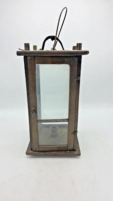Antique Wood, Glass & Tin Primitive Candle Lantern AAFA Handmade 19th Century - Image 1 of 4