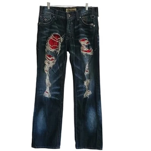 REMETEE Destructed Destroyed Straight Fit Jeans 04RS401 Men's 33 x 33 - Picture 1 of 17