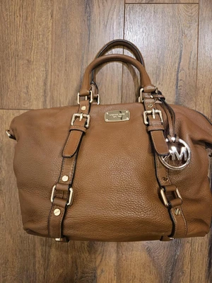 Michael Kors Bedford Legacy Medium Dome Pebbled Brown Leather Satchel Bag - Image 1 of 4