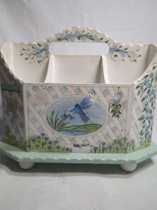 Kathy Hatch Holz Caddy Libelle Utensilien Besteck Serviettenhalter handbemalt - Bild 1 von 11
