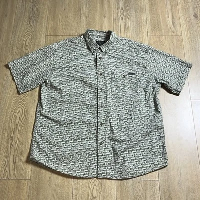 Camisa de campamento hawaiana Woolrich para hombre XL verde hoja de palma Jeep manga corta RARA Foto 1 de 4