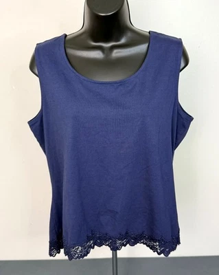 Camiseta sin mangas Coldwater Creek azul marino sin mangas ribete de encaje talla grande oficina informal Foto 1 de 4