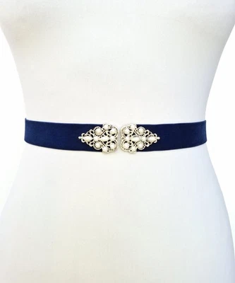 Cinturón Cintura Azul Marino Terciopelo Elástico Plateado Joyas Perlado, Talla Regular y Grande Foto 1 de 4