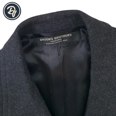 1950s 42 R Brooks Brothers "  Makers " Charcoal Grey Herringbone Tweed Over Coat - Image 1 of 4