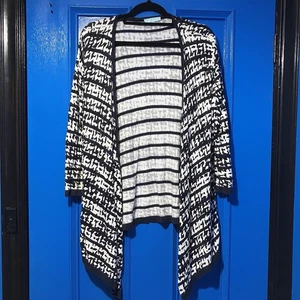 Blue Illusion Black White Geo Soft Knit Drap Cardigan Size Small - Picture 1 of 6