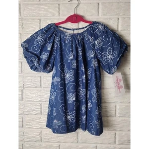 BONNIE JEAN dress Poofy sleeves Blooms Girl's size 4 Blue Floral denim look NWT - Picture 1 of 7