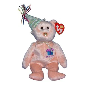 Ty Beanie Baby Oktober - Neu mit Etikett (Bär mit Mütze 2002) Geburtstag - Bild 1 von 1