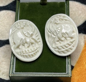 Vintage Elephant Earrings Bovine  Oval Studs Drop Huggies’ Pierce - Picture 1 of 3