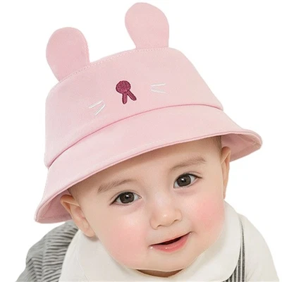 Sombrero de cubo de algodón para niños Sombrero para el sol con orejas Lindo sombrero para el sol de dibujos animados para niños Foto 1 de 4