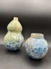 Vases faits main signés Minori Thorpe vert bleu gourde cristalline et rond 182