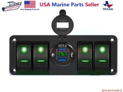 MEAR GEAR 4 Gang Switch Panel Toggle Rocker Waterproof QC 3.0 Green