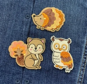 woodland animal patches iron on squirrel owl hedgehog forest cute badge garden - Picture 1 of 8