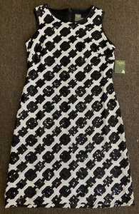 Womens Taylor Formal Cocktail Party Dress Fitted Black White Sequins Midi Size 8 - Picture 1 of 11