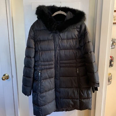 Tahari Ladies Black Puffer Coat W Hood Xl  - Image 1 of 4
