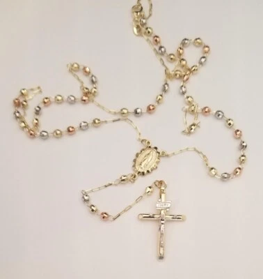 14K Solid Tri Tone Gold Rosario Virgin Mary Necklace Rosary - Image 1 of 4