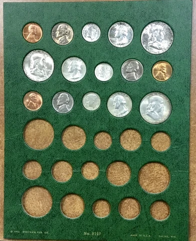 1954 P, D and S Mint Set Brilliant Uncirculated on old Whitman page, nice toning Cover