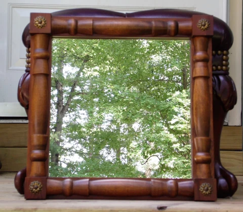 Vintage Cornwall Wood Products Dark Solid Maple Wood Split Column Wall Mirror ME Cover