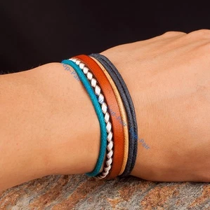 Vintage Charm Ladys Multi Layers Braided Wrap Quality Leather Rope Bracelet Cuff - Picture 1 of 8
